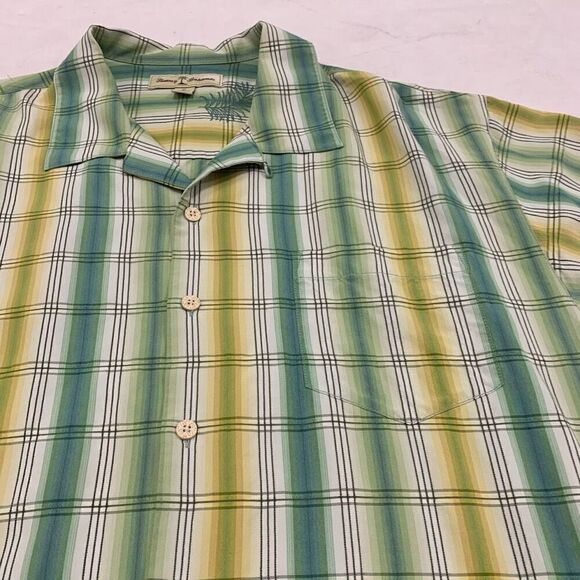 Tommy Bahama XL Silk Green Checkered Tartan Short Sleeves Button Shirt Vintage - Picture 6 of 9